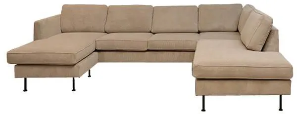 Thy soffa med schäslong och open-end - 305 x 210 cm - beige sammet - vänstervänd